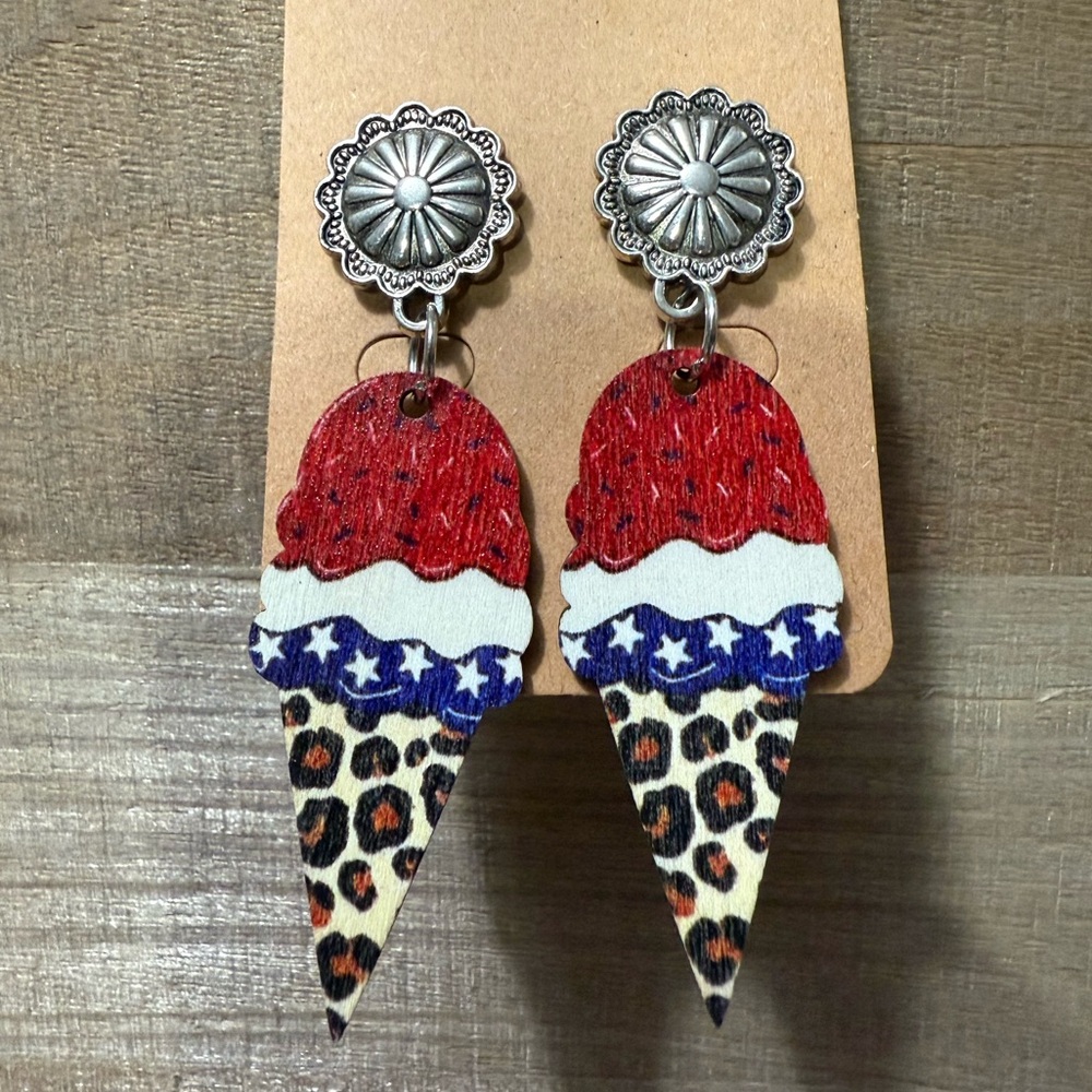 Patriotic Ice Cream Cone Post Earrings